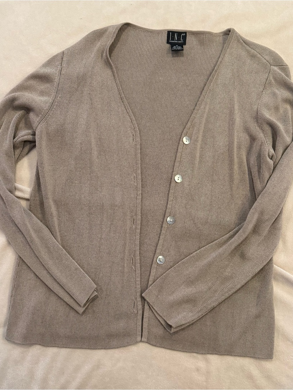 INC International Concepts Taupe Women's Button-Front Cardigan